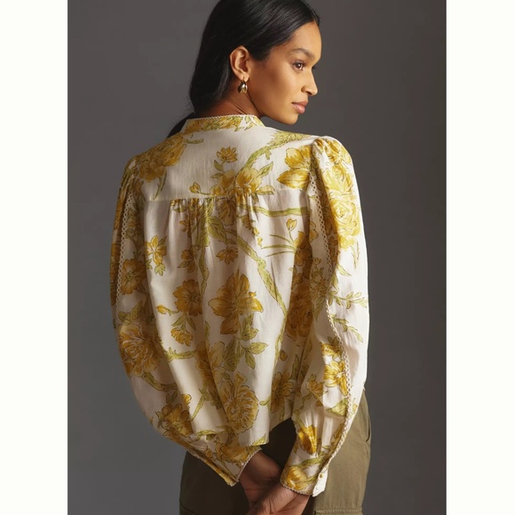 Anthropologie Long-Sleeve Floral Peasant Buttondown- Size M - Picture 2 of 3